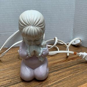 Adorable Ceramic Child Night Light in Cream and Pink Vintage